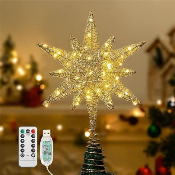 Christmas Star Tree Topper, USB Powered Remote Controlled...
